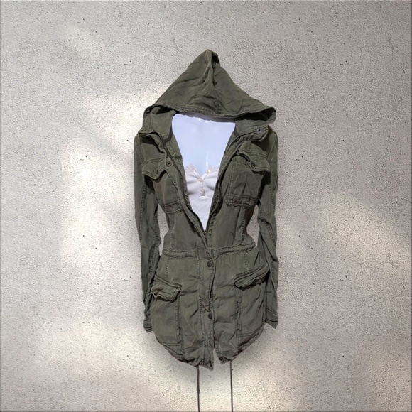 Vintage Abercrombie & Fitch Olive Green Hooded Military Utility Jacket - Picture 2 of 6